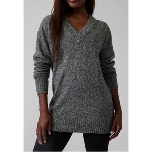 Athleta Cashmere Wool Vital V Neck Tunic Sweater Gray Black XS